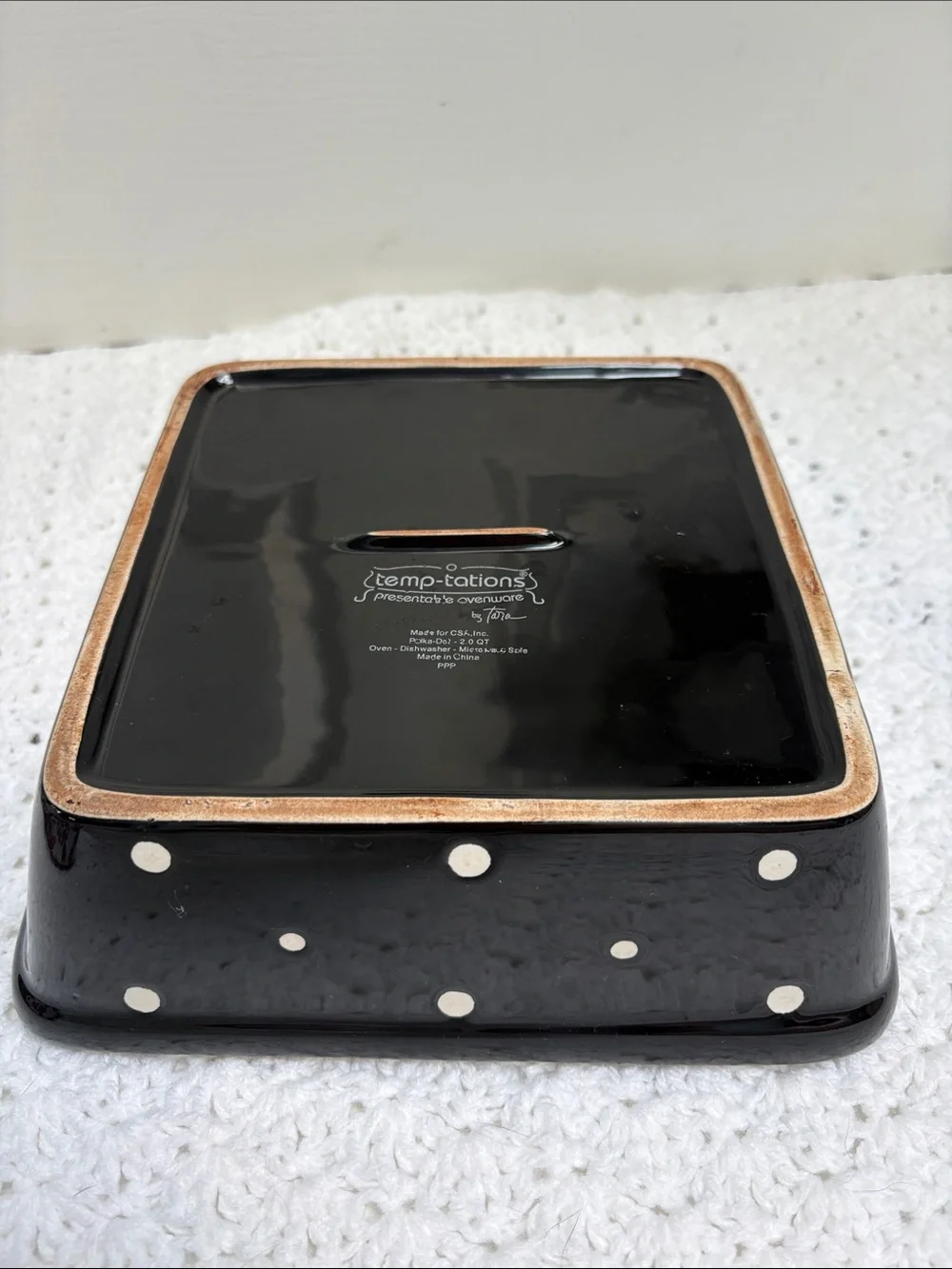 Temp-Tations Presentable Ovenware by Tara Black Polka Dot Ceramic Baking Dish !